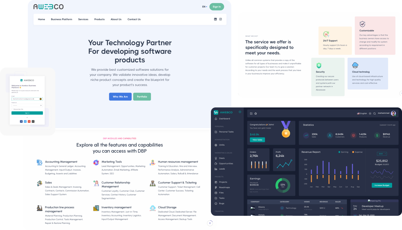 Awebco digital business platform — dashboard screenshot